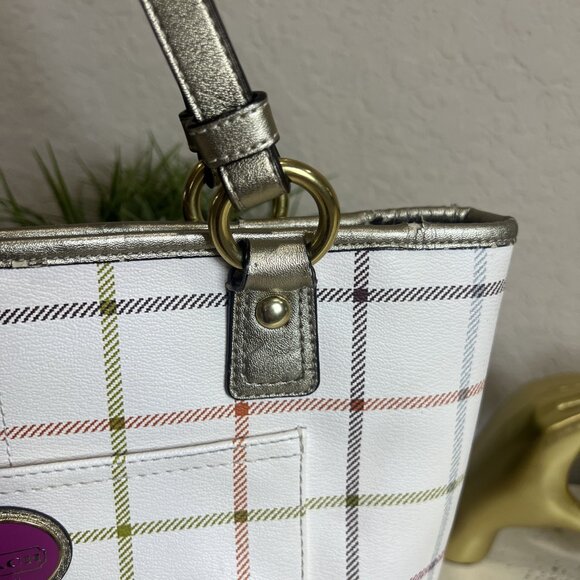 Coach Heritage Tattersall Shoulder Bag Multi Plaid Leather Cream Women’s - Picture 14 of 15